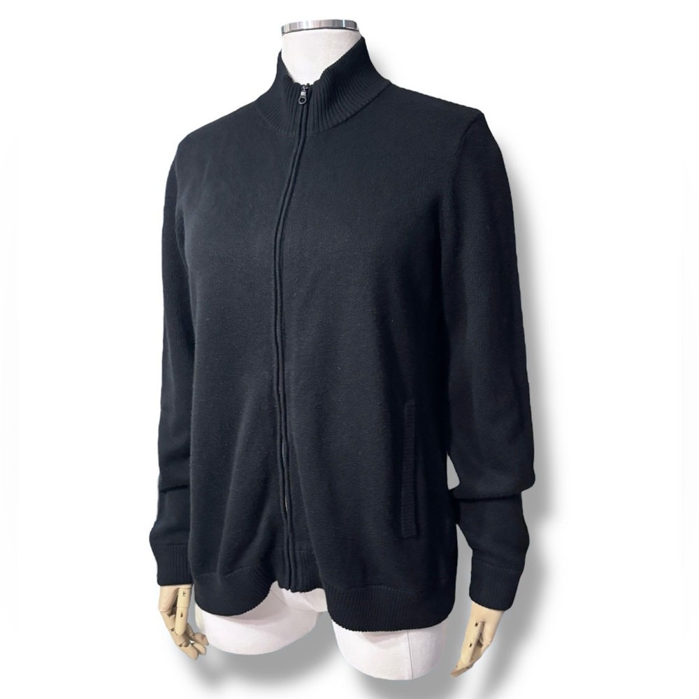 MINNIE ROSE Black Silk Blend Full Zip Cardigan Sweater